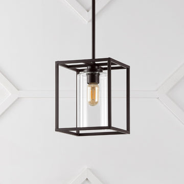 Quinn 8.13" Industrial Farmhouse Iron/Glass LED Pendant - JONATHAN Y